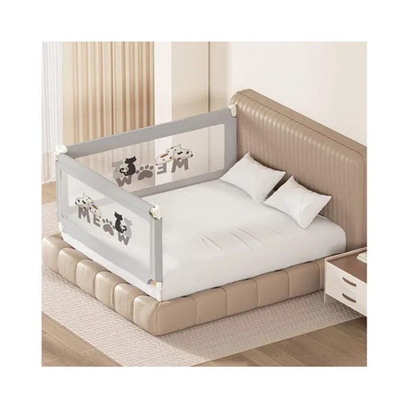 Kids Station Foldable Bed Rail Guard  2 Side, Grey (200 x 180 cm)  Adjustable Height Baby Safety Barrier for King Size Bed (6.6ft x 6ft, Basic)