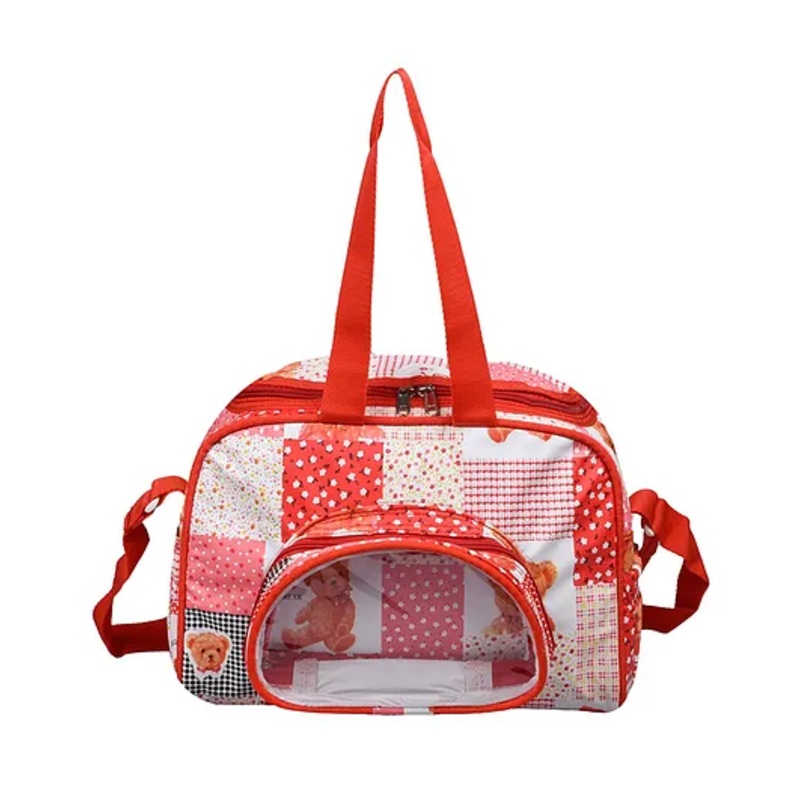 Kuber Industries Baby Diaper Bag  Maternity Diaper Changing Bag  Travel Diaper Bag  Diaper Bag for Mothers  Transparent D Pocket Baby Bag  Teddy Bear Diaper Bag with Straps  Red