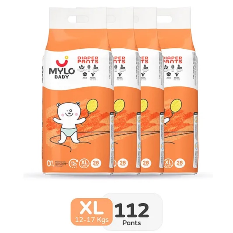 Mylo Baby Diaper Pants Extra Large (XL) Size with ADL Technology 12 Hours Protection Pack of 4 – 112 Pieces