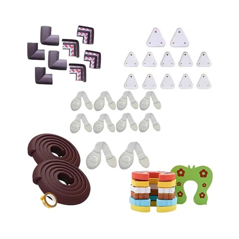 Nexbie Baby Safety Kit – 4 Meters Edge Guard + 8 Corner Guards + 6 C-Shape Door Stoppers + 12 Socket Guards + 10 Child Safety Locks for Drawers, Cabintes etc., All-in-one Baby Proofing Products
