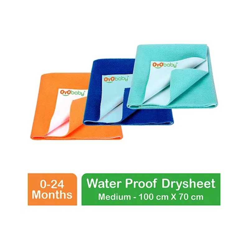 OYO BABY Anti-Piling Fleece Extra Absorbent Instant Dry Sheet, Baby Bed Protector, Waterproof Sheet, Medium (100cm x 70cm), Pack of 3 – Salmon Rose + Royal Blue + peach