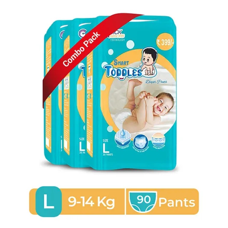 SMART TODDLES Baby Diaper Pants 90 (Size – L) Combo of 3 With Quick Absorption Technology and Extra Protection | Easy to Pull Up and Remove