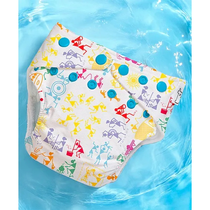 SuperBottoms Swimming Diapers for Babies & Toddlers – Washable, Reusable & Adjustable Swim Diapers | White Warli