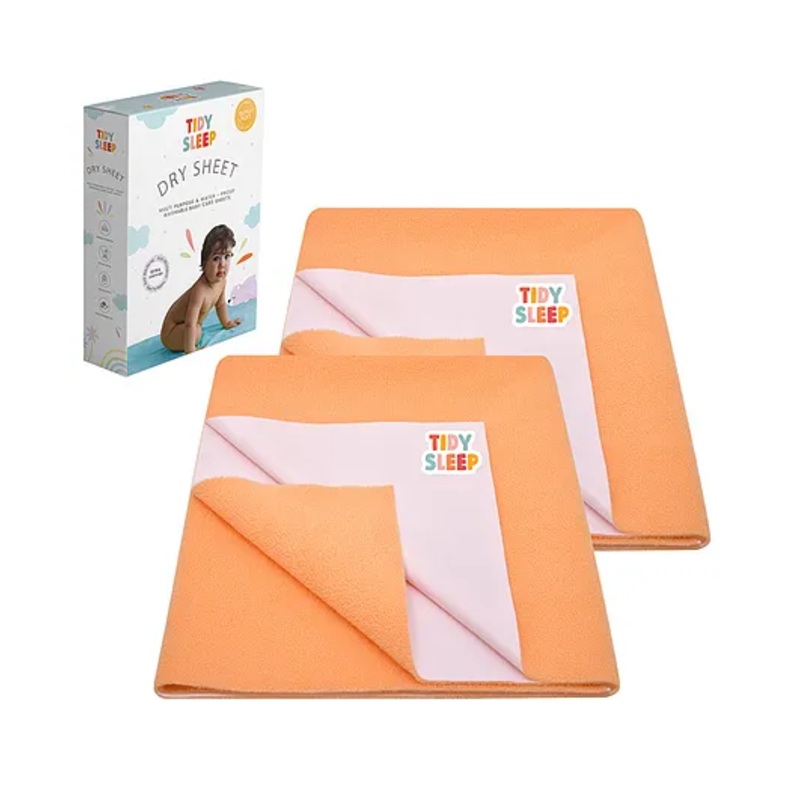 TIDY SLEEP Waterproof Baby Bed Protector Dry Sheet For New Born Babies- Carrot Orange  Pack of 2 (Medium)
