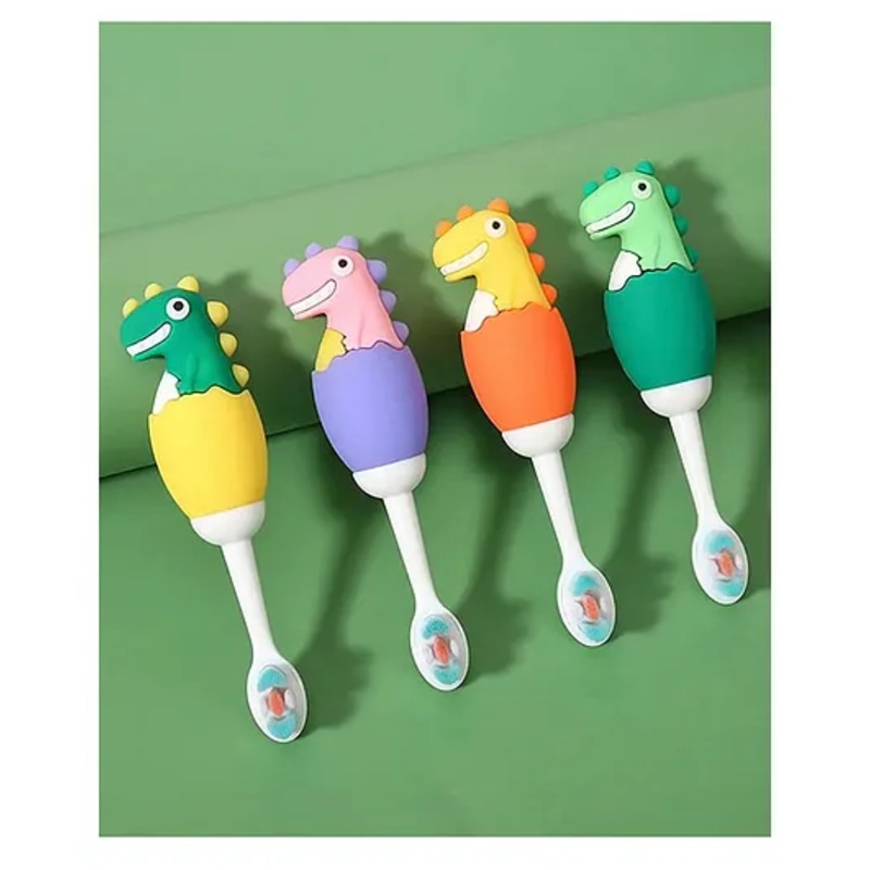 ARCADE TOYS Cute Dino Design Soft Toothbrush For Babies And Kids Extra Microfiber Soft Bristles With Silicone Grip – (Pack of 1)Color And Design May Vary)