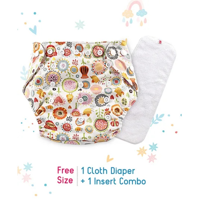 Babyhug Free Size Reusable Cloth Diaper With Insert Floral Print – Cream