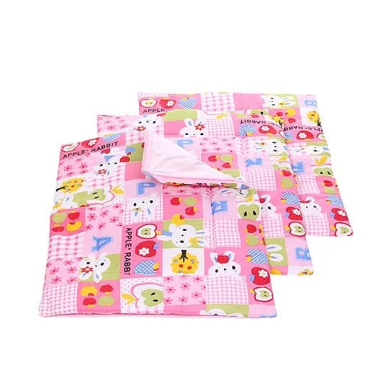 Babyhug Multi Purpose Baby Mat Apple Rabbit Print Set Of 3 (3 Mats + 1waterproof sheet)  – Pink
