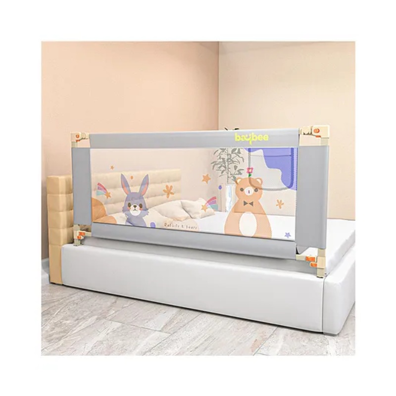 BAYBEE Baby Bed Rail Guard for Baby Safety with 28 Height Adjustable, Portable Bed Side Protector for Baby Falling | Foldable Single Side Bed Railing for Baby Toddler Kids (Light Grey, 150x80cm)