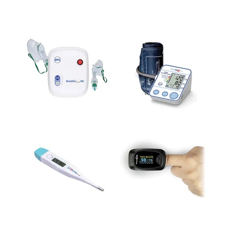 BPL Medical Technologies Adult Health Combo – B18 Blood Pressure Monitor + N6 Low Noise Nebulizer + Smart Oxy Oximeter + Accu Digit DT-04 Thermometer