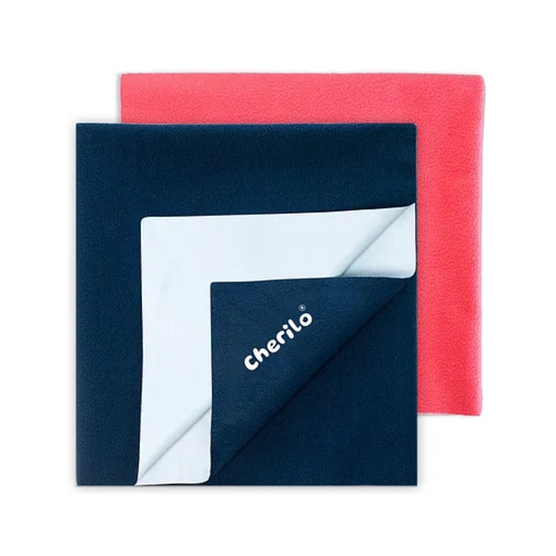 Cherilo Waterproof Baby Bed Protector Sheet Large Pack of 2 – Salmon Rose & Navy Blue