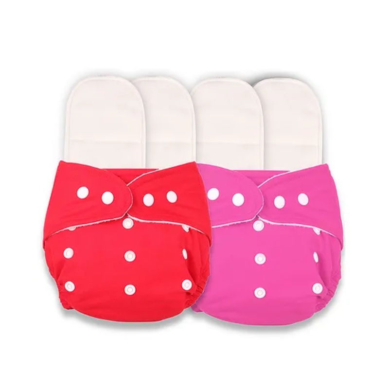 Deedry Reusable Cloth Diapers With 4 Insert Pack of 2 – Red Pink