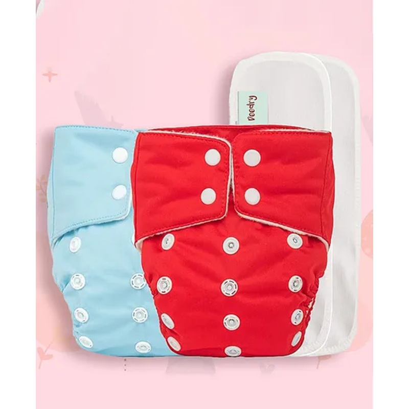 Deedry Reusable Cloth Diapers With Insert Pack of 2 – Red Pink