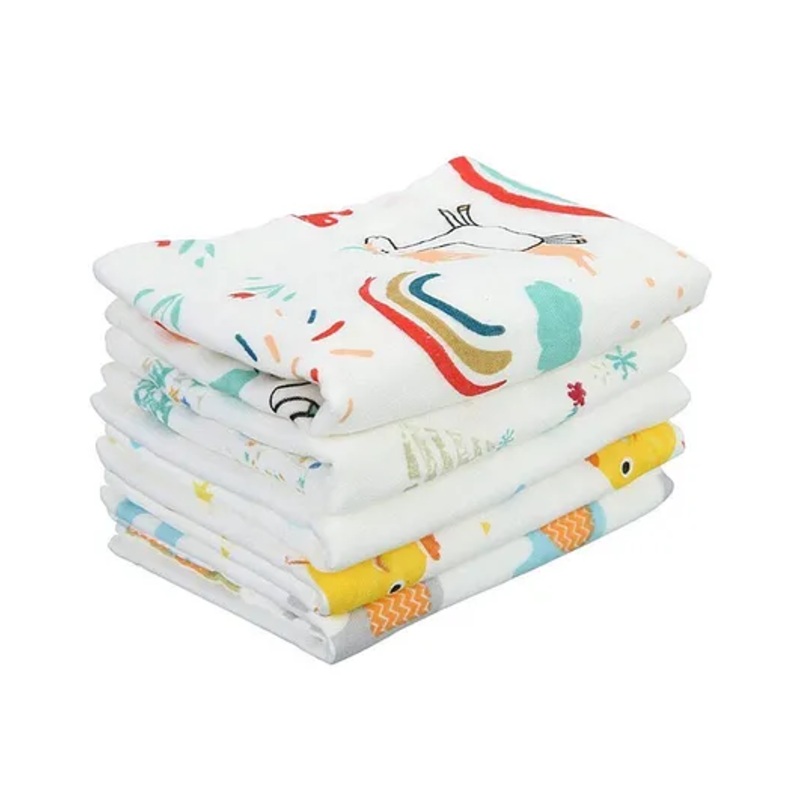 Elementary Reusable Muslin Cotton Square Nappy Set Large Pack of 4 – (Color & Print May Vary)