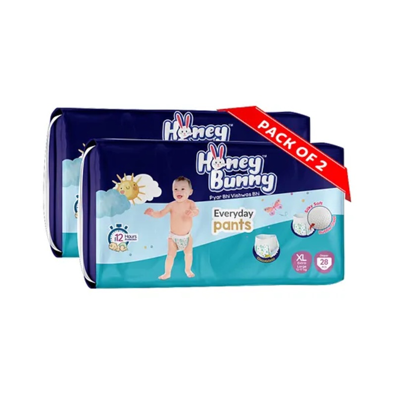 Honey Bunny  Extra Large Everyday Baby Pants Diapers – 56 Pcs (2 Pack of 28 Pcs)