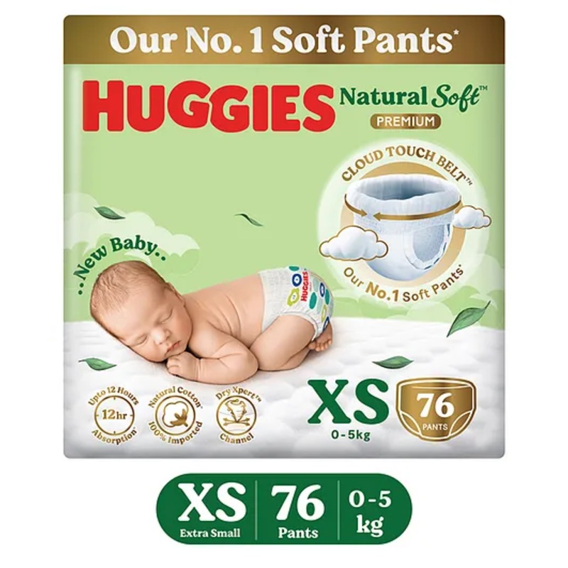 Huggies Natural Soft Premium Baby Diaper Pants Extra Small – 76 Pieces