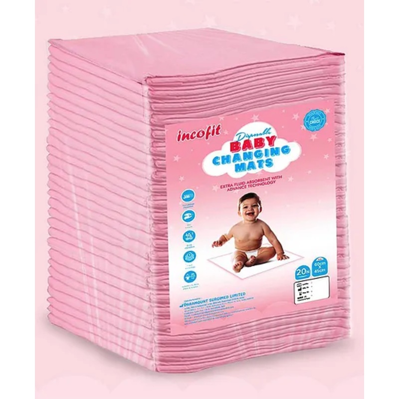 Incofit Disposable Baby Underpad & Changing Mats, Waterproof, Breathable, Skin Friendly |Super Absorbent, Non-Slip Back Sheet