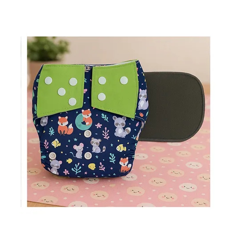 KIDS BASIC Reusable Baby Cloth Diapers With Fun Prints Washable Diaper Nappy – Blue