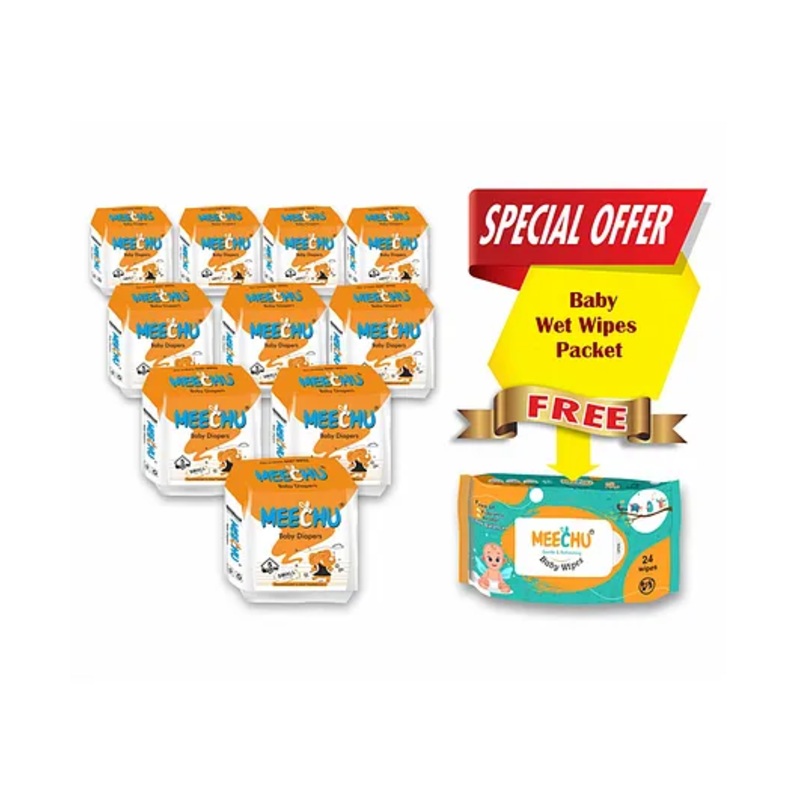 Meechu Small Size Baby Diapers ( Pack of 10) Cottony Soft Absorb Technology Leakage Protection – 50 pieces