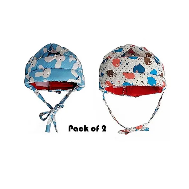 NeonateCare Baby Safety Helmets Pack Of 2 – (White Printed and Blue Smiley)