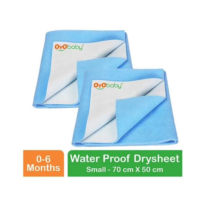 OYO BABY Anti-Piling Fleece Extra Absorbent Instant Dry Sheet, Baby Bed Protector, Waterproof Sheet, Small (70cm x 50cm), Pack of 2 – Blue