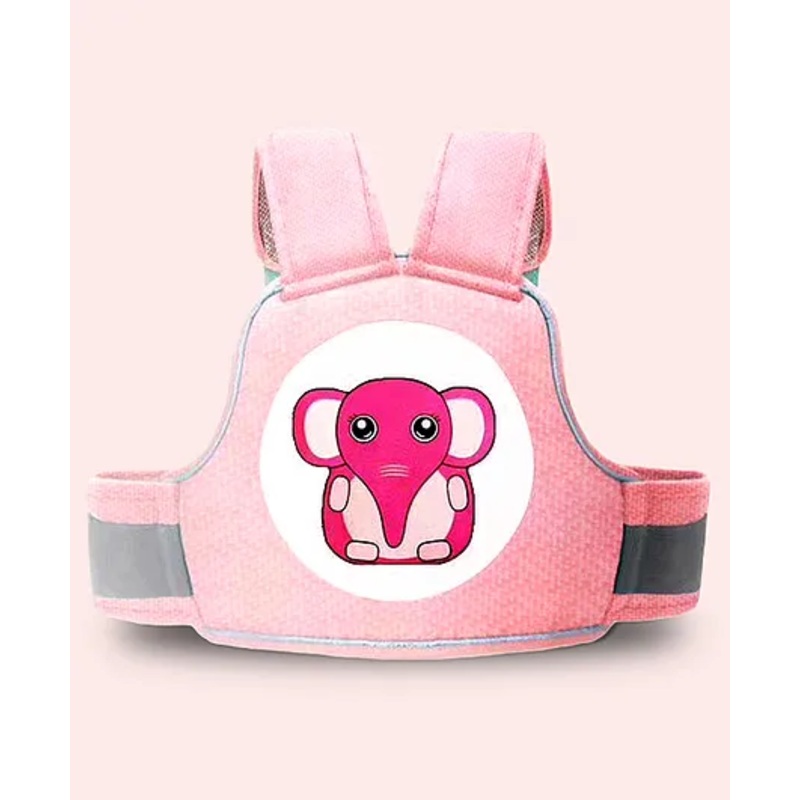 Polka Tots Two-Wheeler Motorcycle Child 4 Point Safety Harness Kids Carrier With Adjustable Seat Belt, Cushioning, & Breathable Mesh Material  Elephant Pink