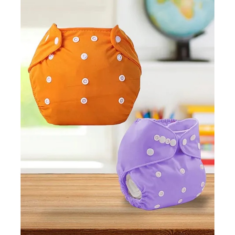 Sparkle Joy Free Size Reusable Cloth Diaper Without Insert Pack Of 2 – Orange & Purple