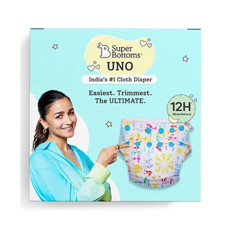 SuperBottoms Freesize UNO Cloth Diaper (3M – 3Y) Reusable with 1 Dry Feel Pad, Absorbs 4-5 Pees – White Warli