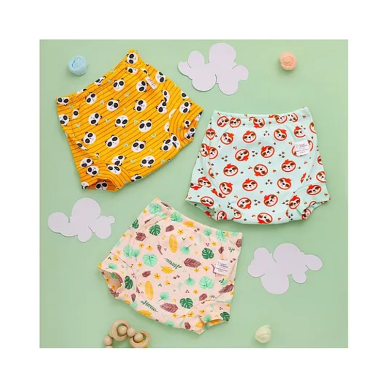 SuperBottoms Potty Training Pants for Mess-Free Diaper-Free Time with Panda & Floral Print Pack of 3 – Yellow Baby Pink