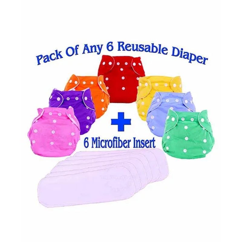 The Little Lookers Adjustable Cotton Diaper With Insert Pack Of 6 ( Colour May Vary)