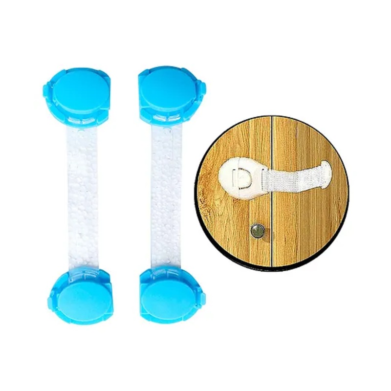 THE LITTLE LOOKERS Transparent Safety Lock for Doors, Cabinet, Fridge, Drawer Blue – Pack of 2