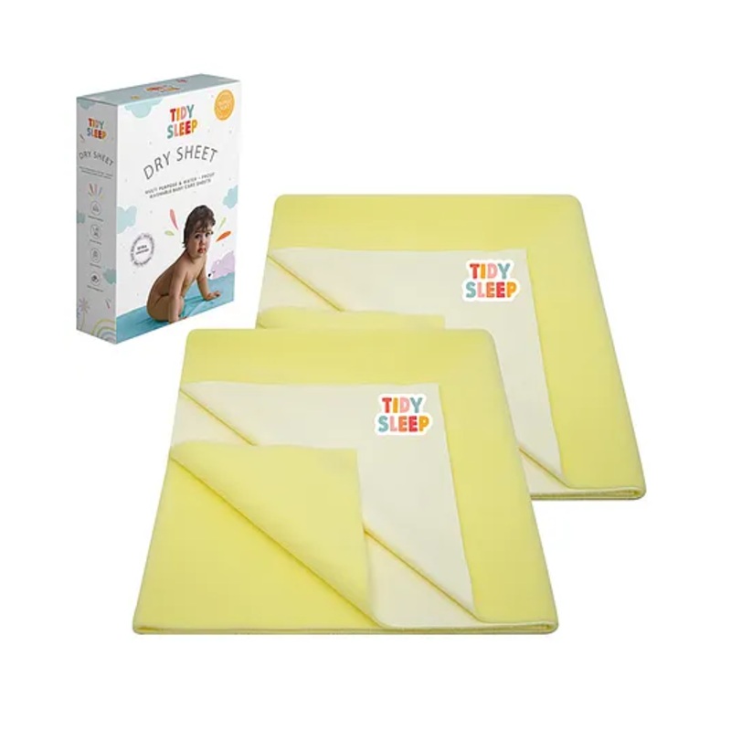 TIDY SLEEP Waterproof Baby Bed Protector Dry Sheet For New Born Babies- Banana Yellow  Pack of 2 (Small)