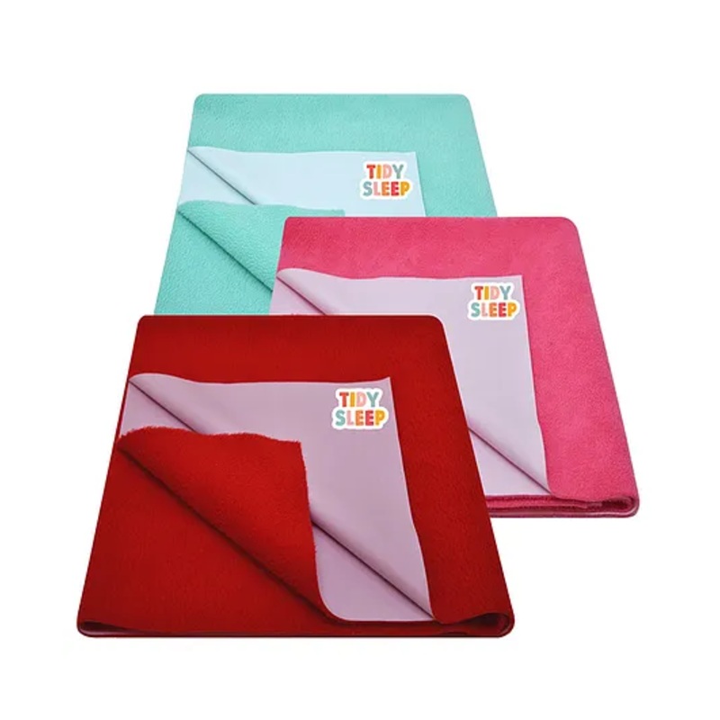 TIDY SLEEP Waterproof Baby Bed Protector Dry Sheet For New Born Babies-Ocean Green, Hot Pink, Cherry Red  Pack of 3 (Large)