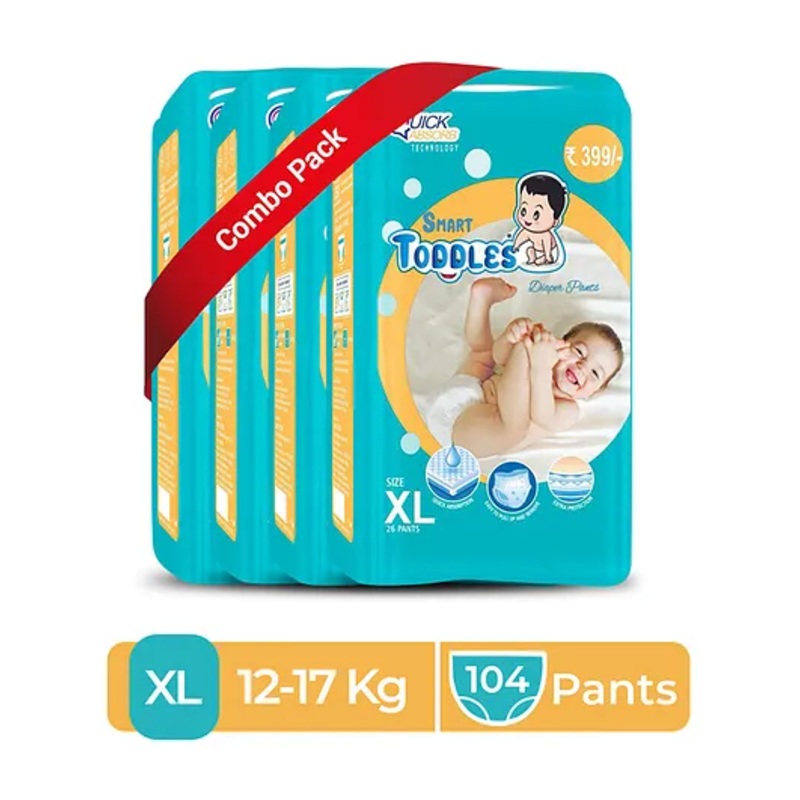 TODDLES Baby Diaper Pants 104 (Size – XL) Combo of 4 With Quick Absorption Technology and Extra Protection | Easy to Pull Up and Remove