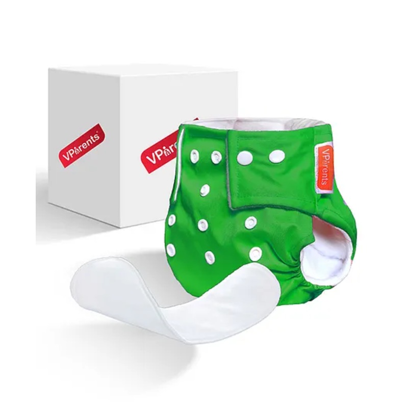 VParents Solid Washable Baby Cloth Diaper Reusable Adjustable Size Waterproof Pocket Cloth Diaper Nappie With Insert – Green