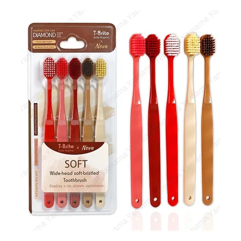 YAMAMA Soft Wide-head Soft-bristled Toothbrush Diamond Brush Head Toothbrush For Kids And Adults Extra Soft Bristles for Sensitive Teeth Manual Tooth Brush  (Pack of 5 pcs – Multicolor)