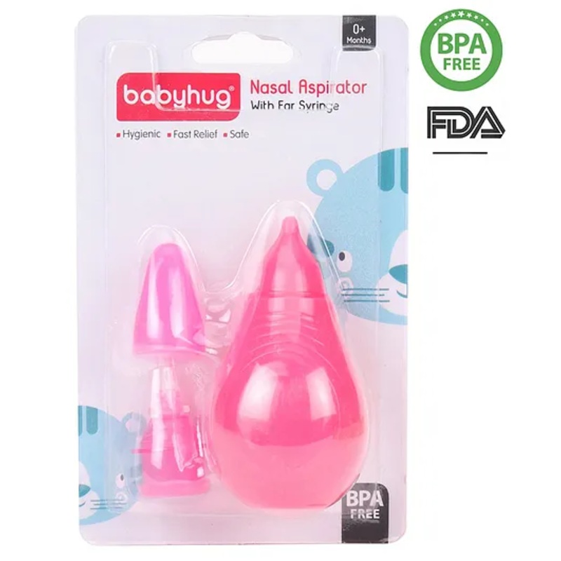 Babyhug 2-in-1 Nasal Aspirator & Ear Syringe for Babies Pink  Soft Tip| Safe | Hygienic | Newborns | BPA Free | Cold Relief | Easy to Clean | Travel Friendly