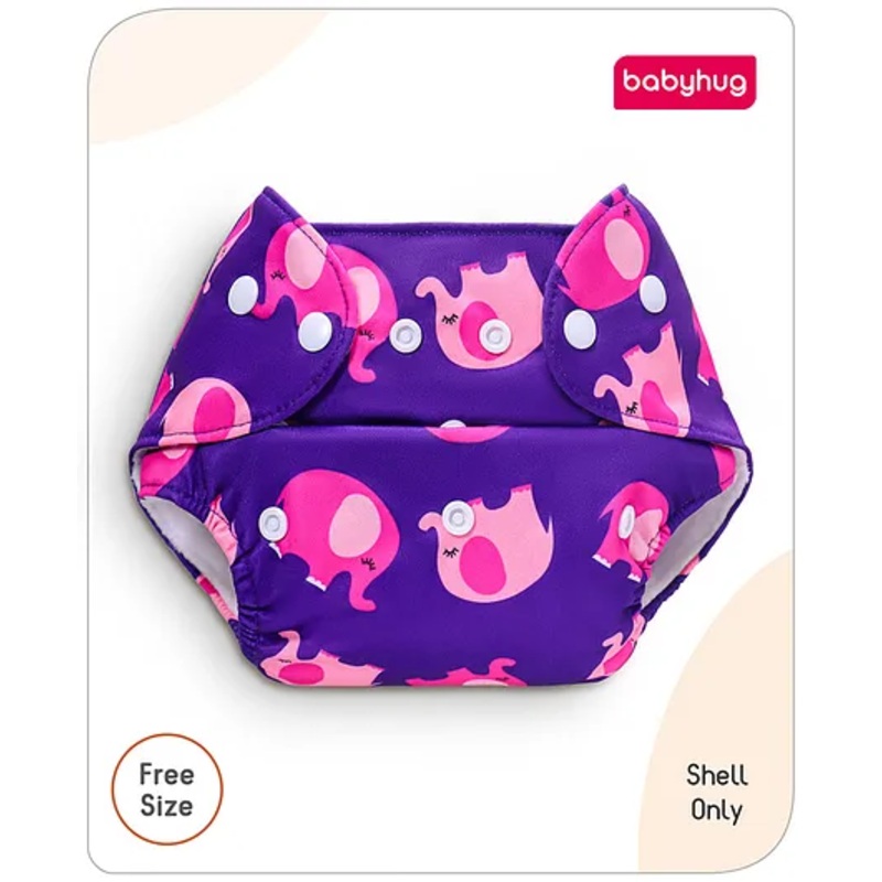 Babyhug Free Size Reusable Cloth Diaper without Insert (Shell Only) Elephant Print – Purple