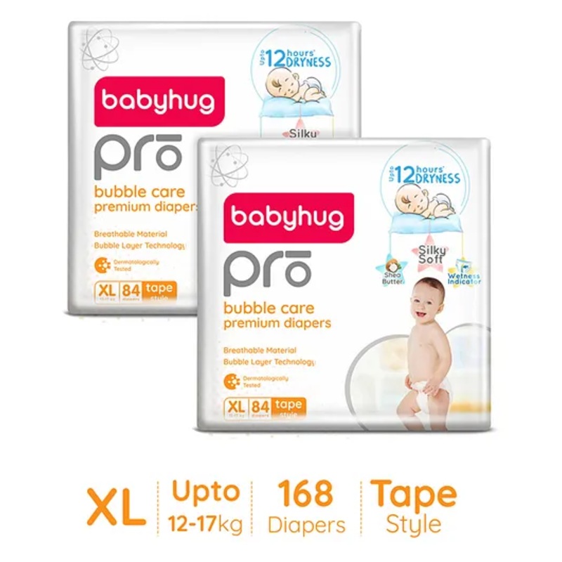 Babyhug Pro Bubble Care Premium Tape Style Diaper Extra Large (XL) Size – 84 Pieces