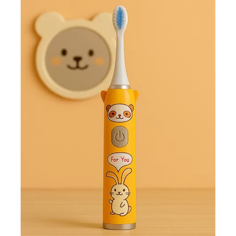 Badal Kidz Children’s Electric Toothbrush with Cartoon Characters, Soft Bristles Battery Operated Kids Cartoonic – Yellow