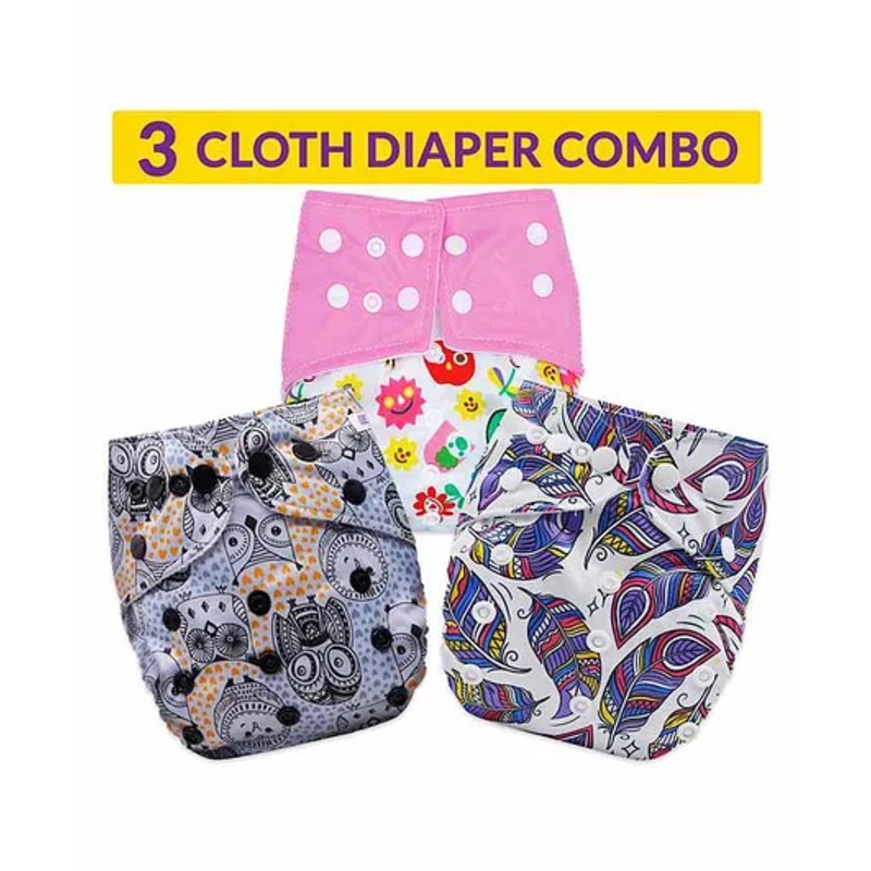Bembika Reusable Cloth Diapers Multi Print Pack of 3 – Grey Pink