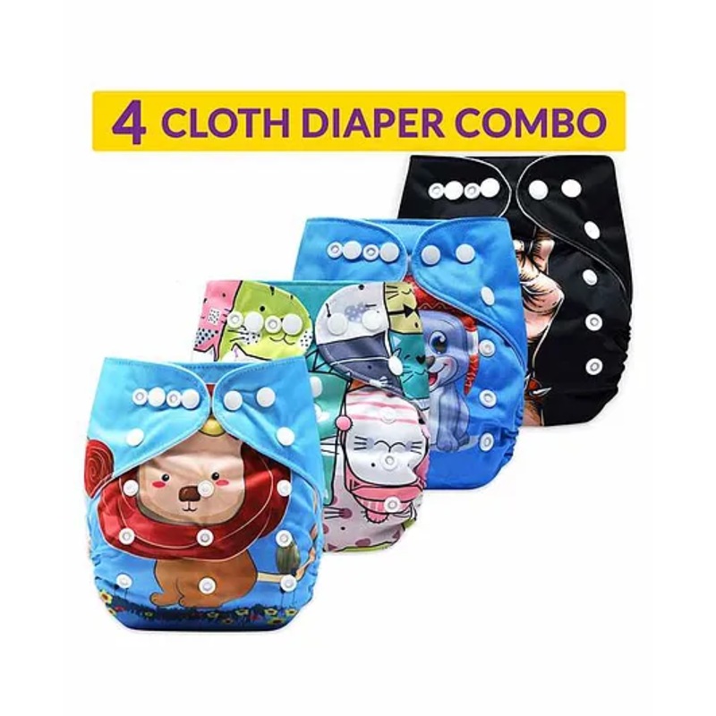 Bembika Reusable Printed Cloth Diapers Pack of 4 – Blue Black