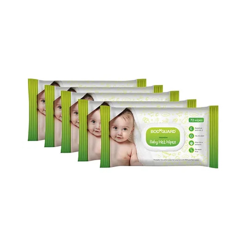 BodyGuard Premium Baby Wet Wipes – 360 Wipes (5 Pack – 72 Each)