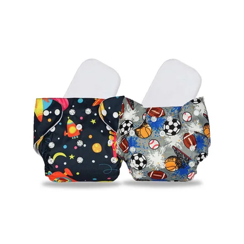 Chinmay Kids Cloth Diaper Cute Prints Freesize Reusable Washable Adjustable Snap Buttons Cloth Diaper For Babies With Wet Free Insert Pads Leak Proof & Dry Feel Pack of 2 – Dark Blue & Grey