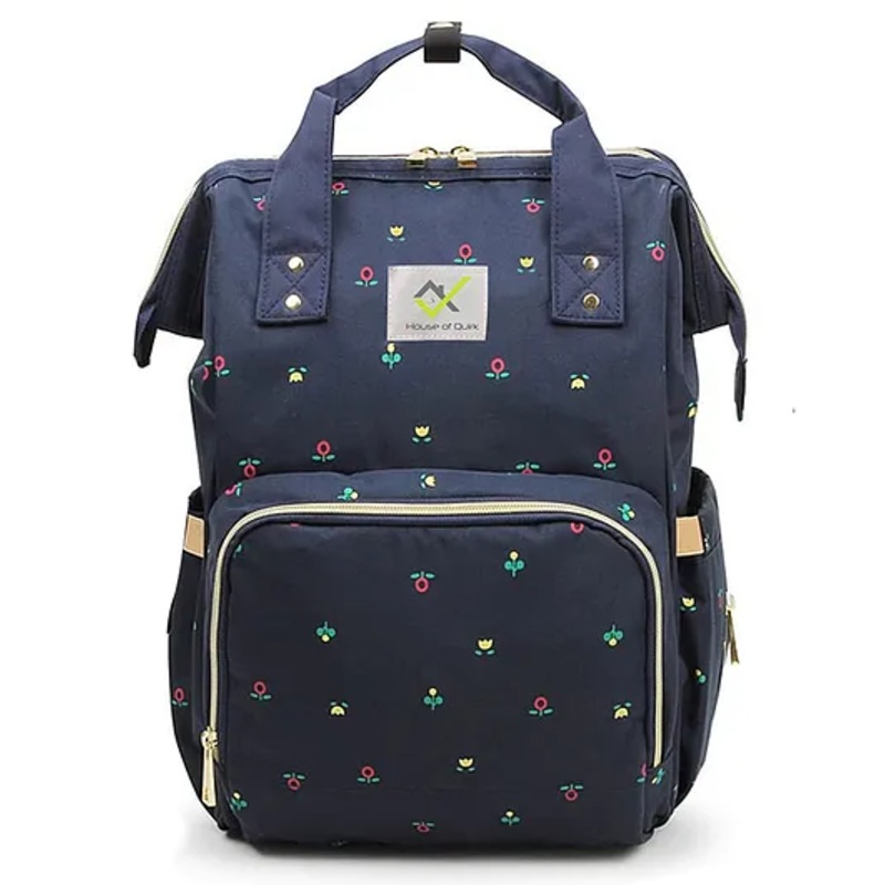 House of Quirk Baby Diaper Bag Blue Maternity Backpack – Dark Blue Rosebud