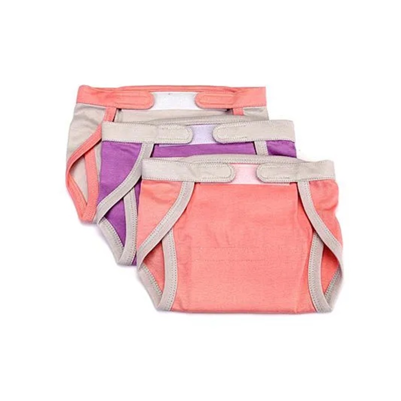Mi Dulce An’ya Organic Cotton Nappies With Velcro Closure Set of 3 – Peach Purple Cream