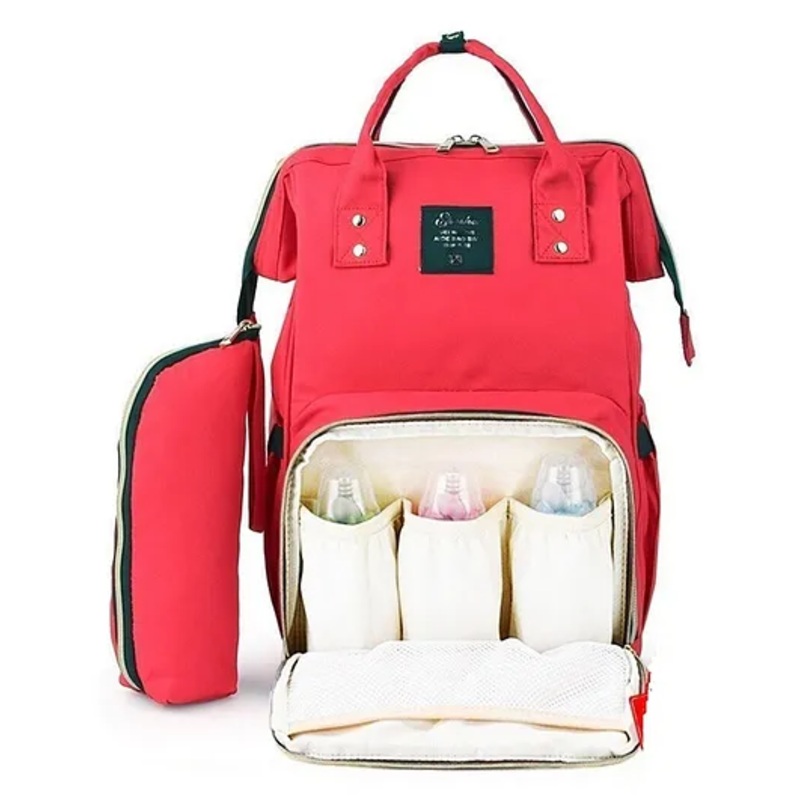 MOMISY Diaper Backpack Bag With Bottle Holder Bag (Red)