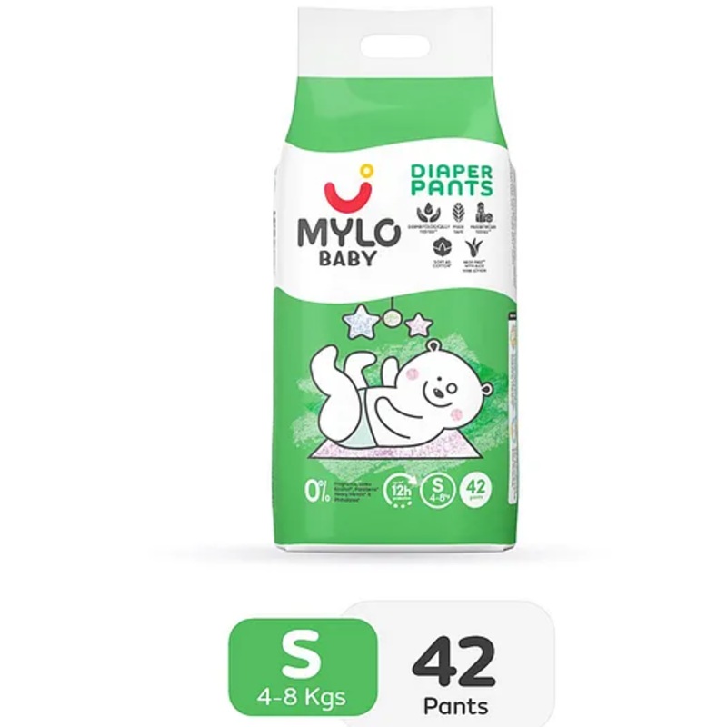 Mylo Baby Diaper Pants Small S Size 4-8 kgs with ADL Technology – 42 Count – 12 Hours Protection