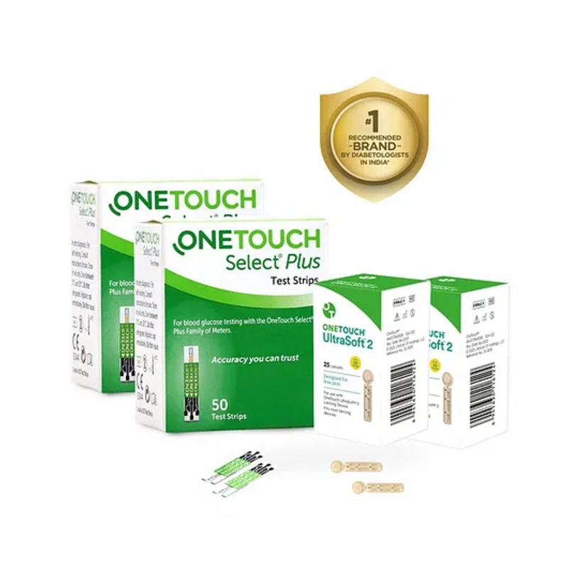 OneTouch Select Plus Test Strips | Pack of 100 Strips with 50 OneTouch Ultrasoft 2 Lancets