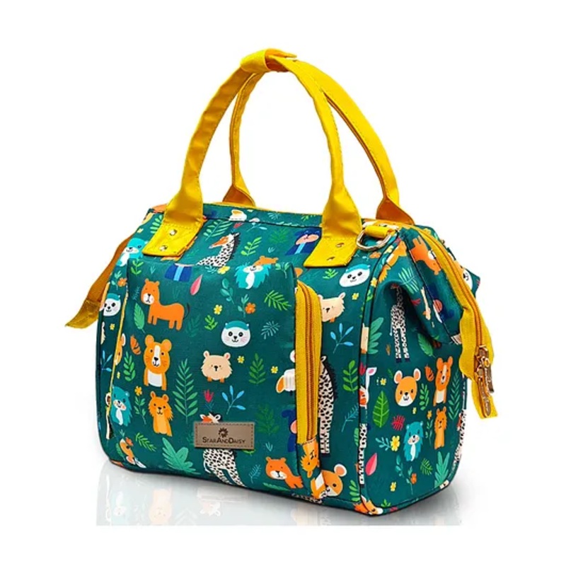 StarAndDaisy Bag for Mothers for Travel, Newborn Baby Diaper Bags with Multiple Pockets, Back Opening, Waterproof Pocket, Jungle Print – Green