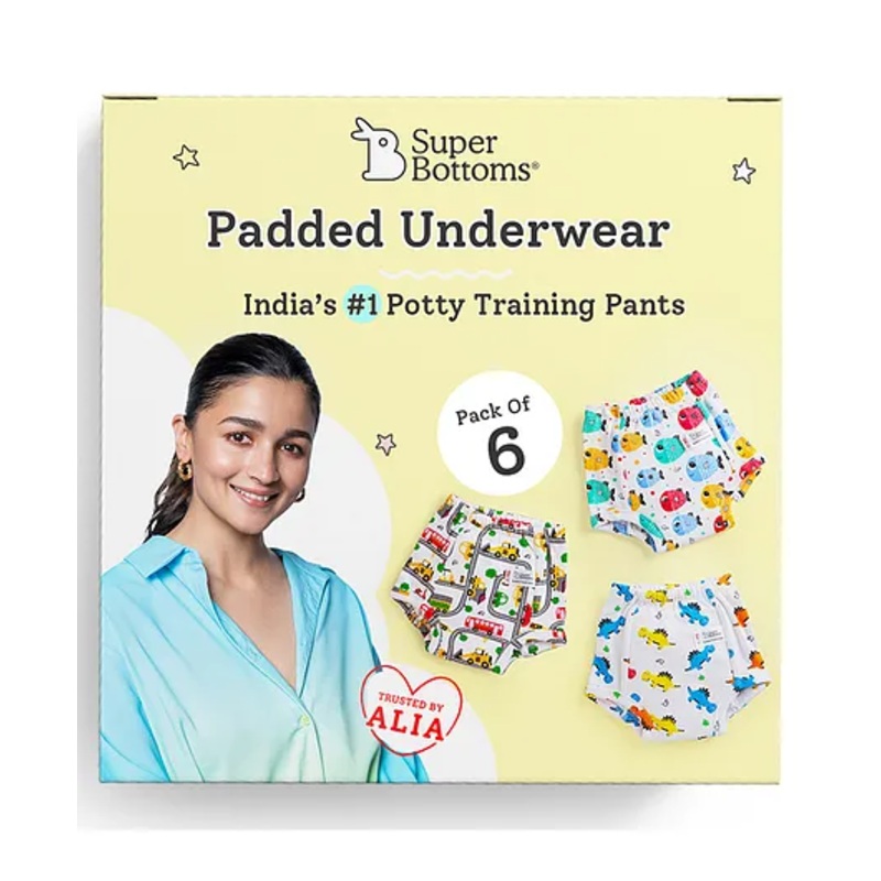 SuperBottoms Padded Underwear for 1-2Y Babies | Potty Training Pants for Mess-Free Diaper-Free Time | Striking Whites (Old Version)| Pack of 6